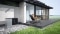 Vitocal heat pump at the edge of a patio.